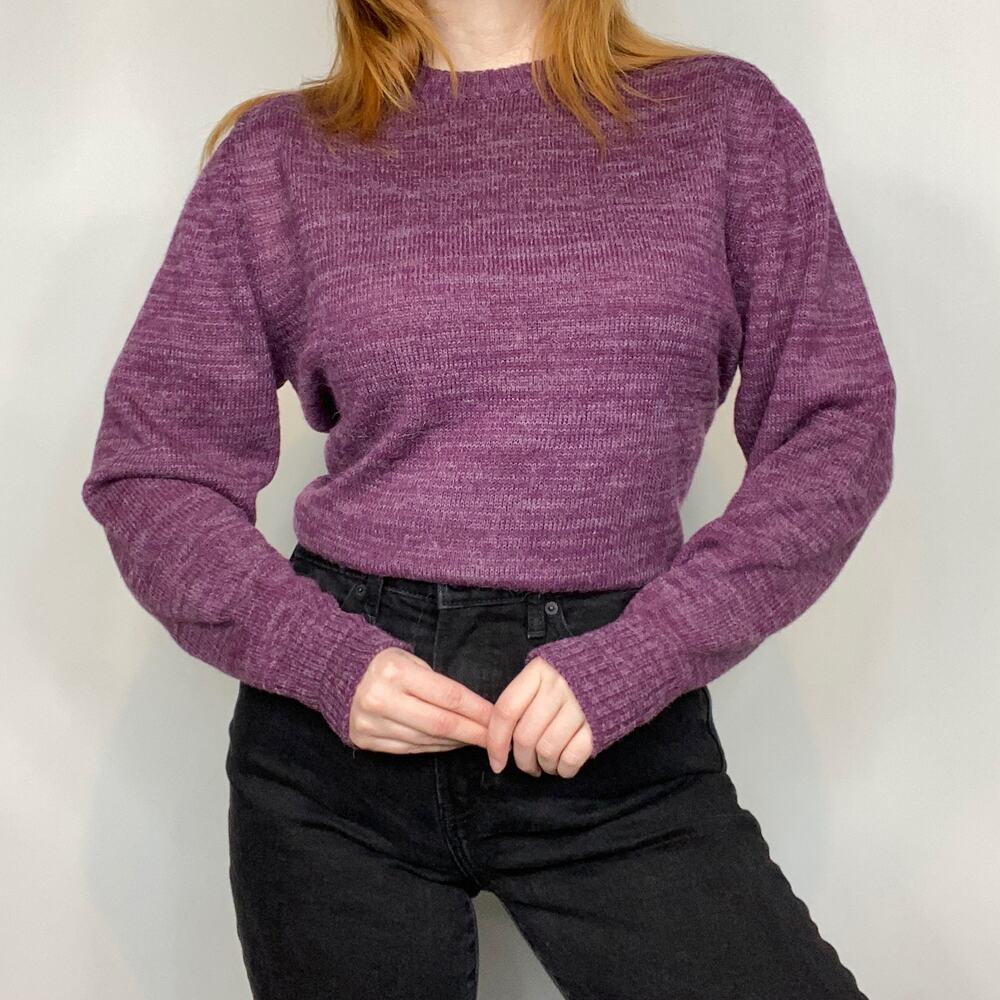 Vintage 90s Gimbels Size XL Purple Fuzzy Crewneck  Grandpa/Dad Style Sweater